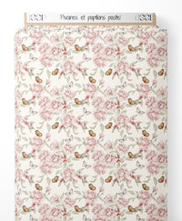 Tissu - Pivoines et papillons pastel