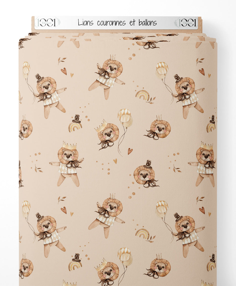 Tissu - Lions couronnés et ballons