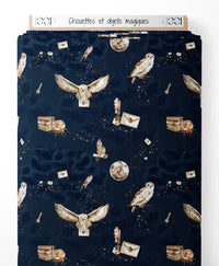 Tissu - Chouettes et objets magiques