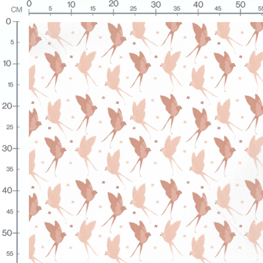 Tissu - Oiseaux roses aux ailes déployées