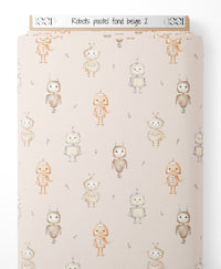 Tissu - Robots pastel sur fond beige 2