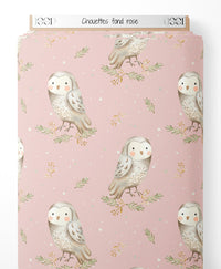 Tissu - Chouettes sur fond rose