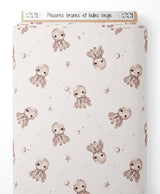 Tissu - Pieuvres brunes et bulles beige