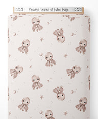 Tissu - Pieuvres brunes et bulles beige