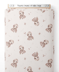 Tissu - Pieuvres brunes et bulles beige