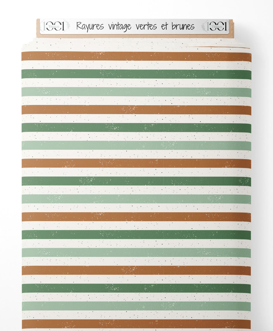 Tissu - Rayures vintage vertes et brunes