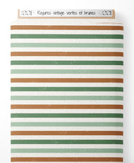 Tissu - Rayures vintage vertes et brunes