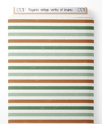 Tissu - Rayures vintage vertes et brunes