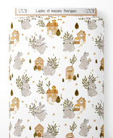Tissu - Lapins et maisons féeriques