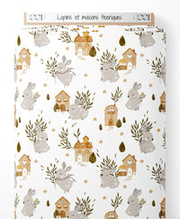 Tissu - Lapins et maisons féeriques