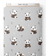 Tissu - Pandas sur fond gris