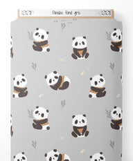 Tissu - Pandas sur fond gris