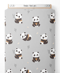 Tissu - Pandas sur fond gris