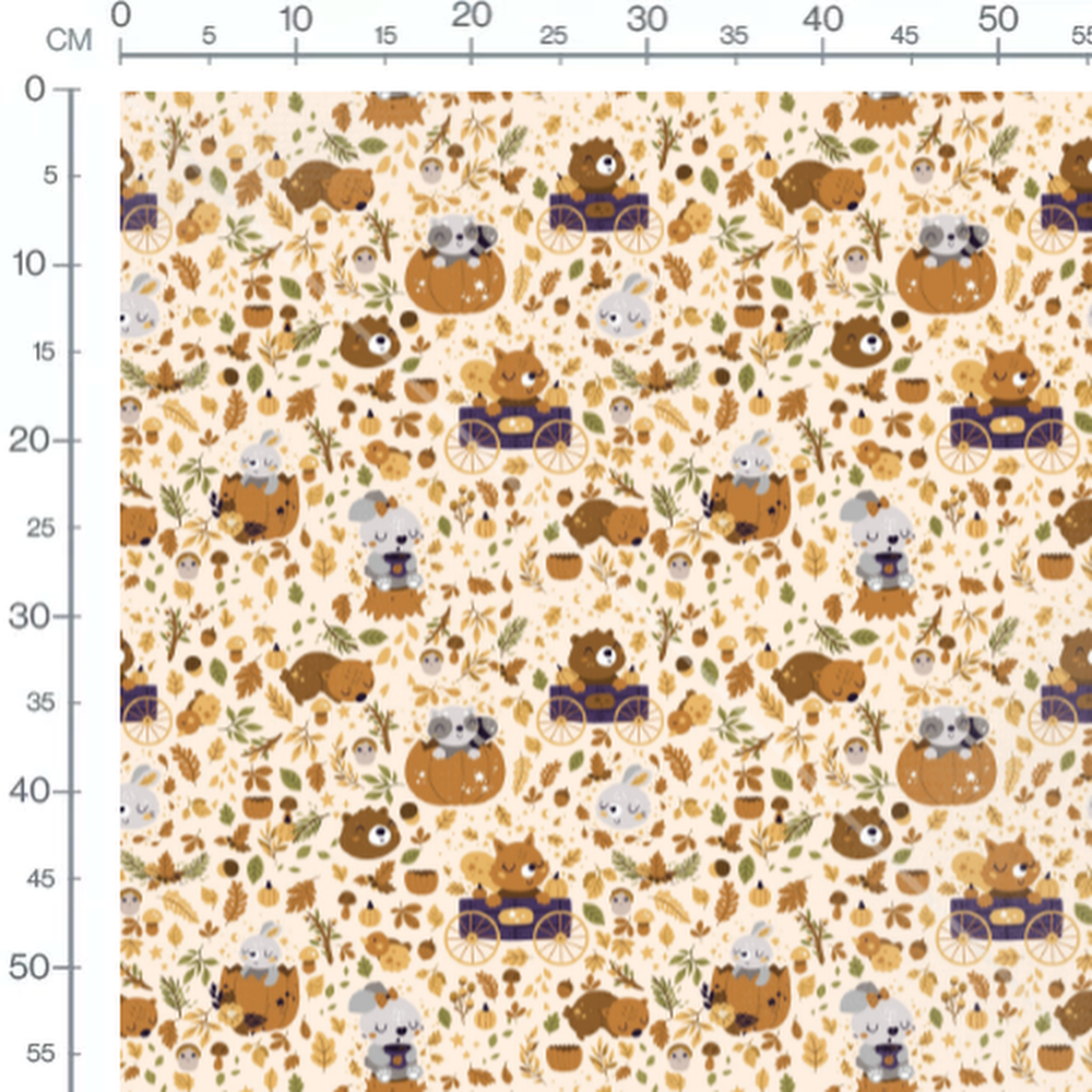 Tissu - Animaux mignons automne