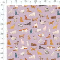 Tissu - Chats variés fond mauve