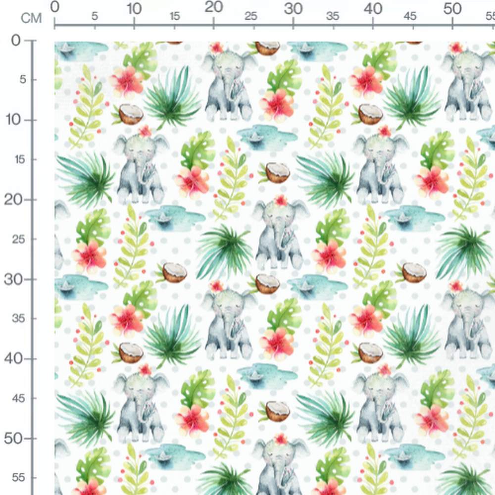 Tissu - Éléphants et feuillages tropicaux