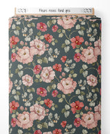 Tissu - Fleurs roses sur fond gris
