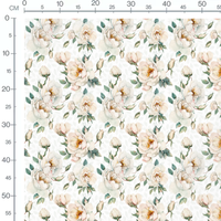 Tissu - Roses blanches et feuillage
