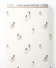 Tissu - Canards aquarelle marron clair