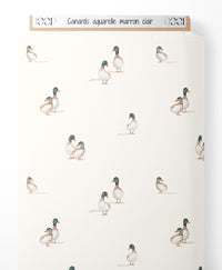 Tissu - Canards aquarelle marron clair