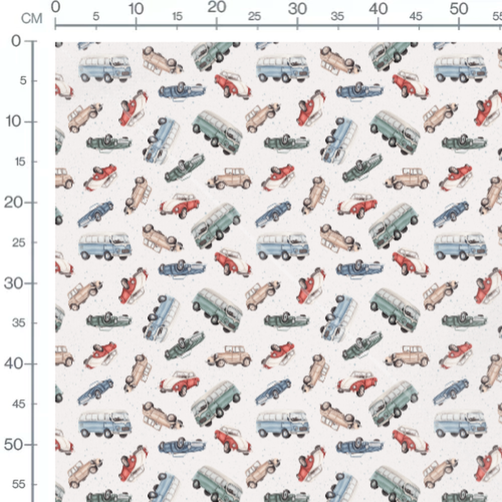 Tissu - Voitures vintage multicolores