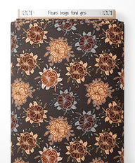 Tissu - Fleurs beige sur fond gris