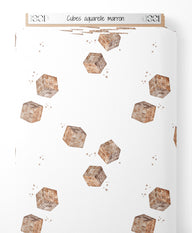 Tissu - Cubes aquarelle marron