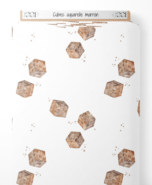 Tissu - Cubes aquarelle marron
