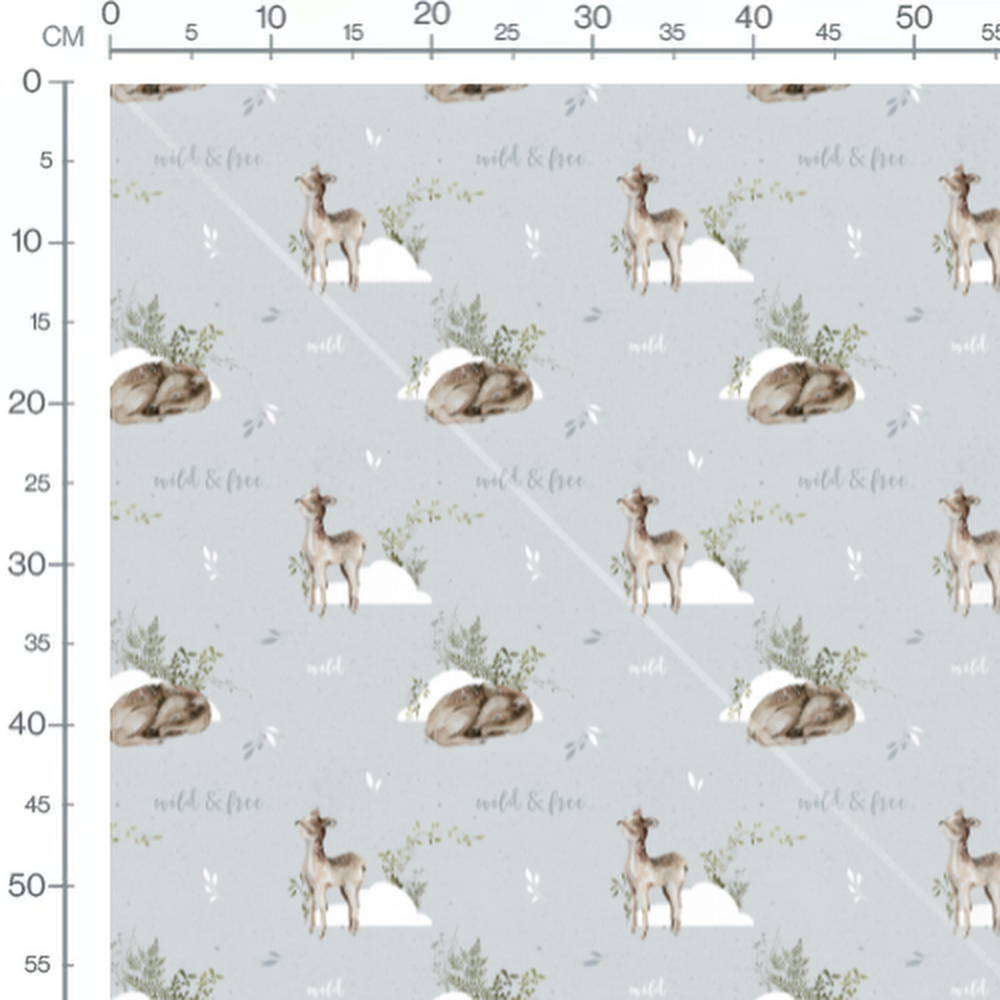 Tissu - Faons et feuillage sur gris