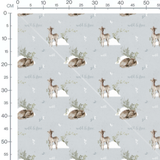 Tissu - Faons et feuillage sur gris