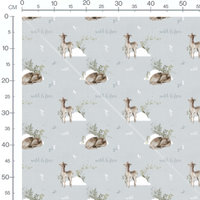 Tissu - Faons et feuillage sur gris