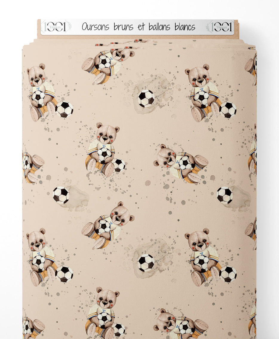 Tissu - Oursons bruns et ballons blancs