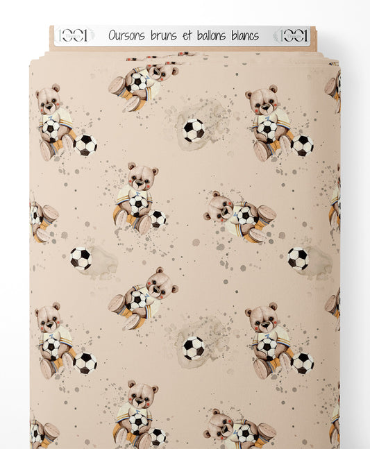 Tissu - Oursons bruns et ballons blancs