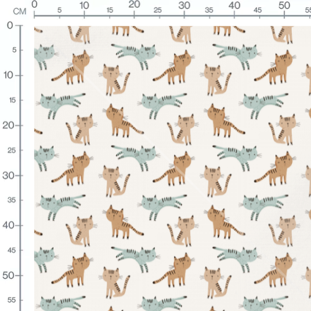 Tissu - Chats rayés sur fond clair
