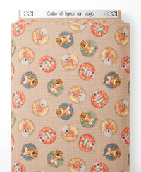 Tissu - Koalas et tigres sur beige
