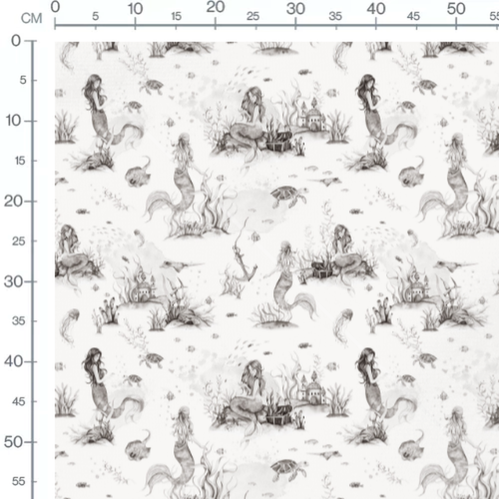 Tissu - Sirènes grises et coraux