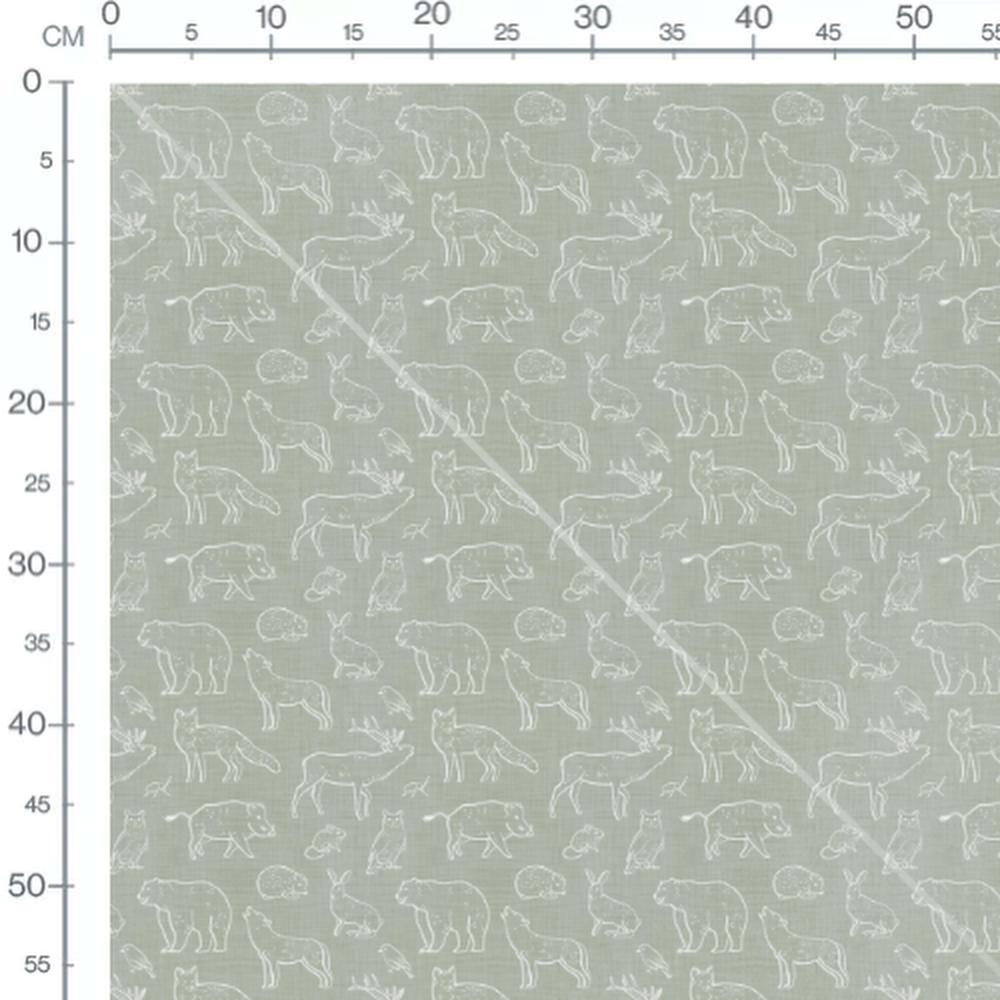 Tissu - Silhouettes blanches sur gris