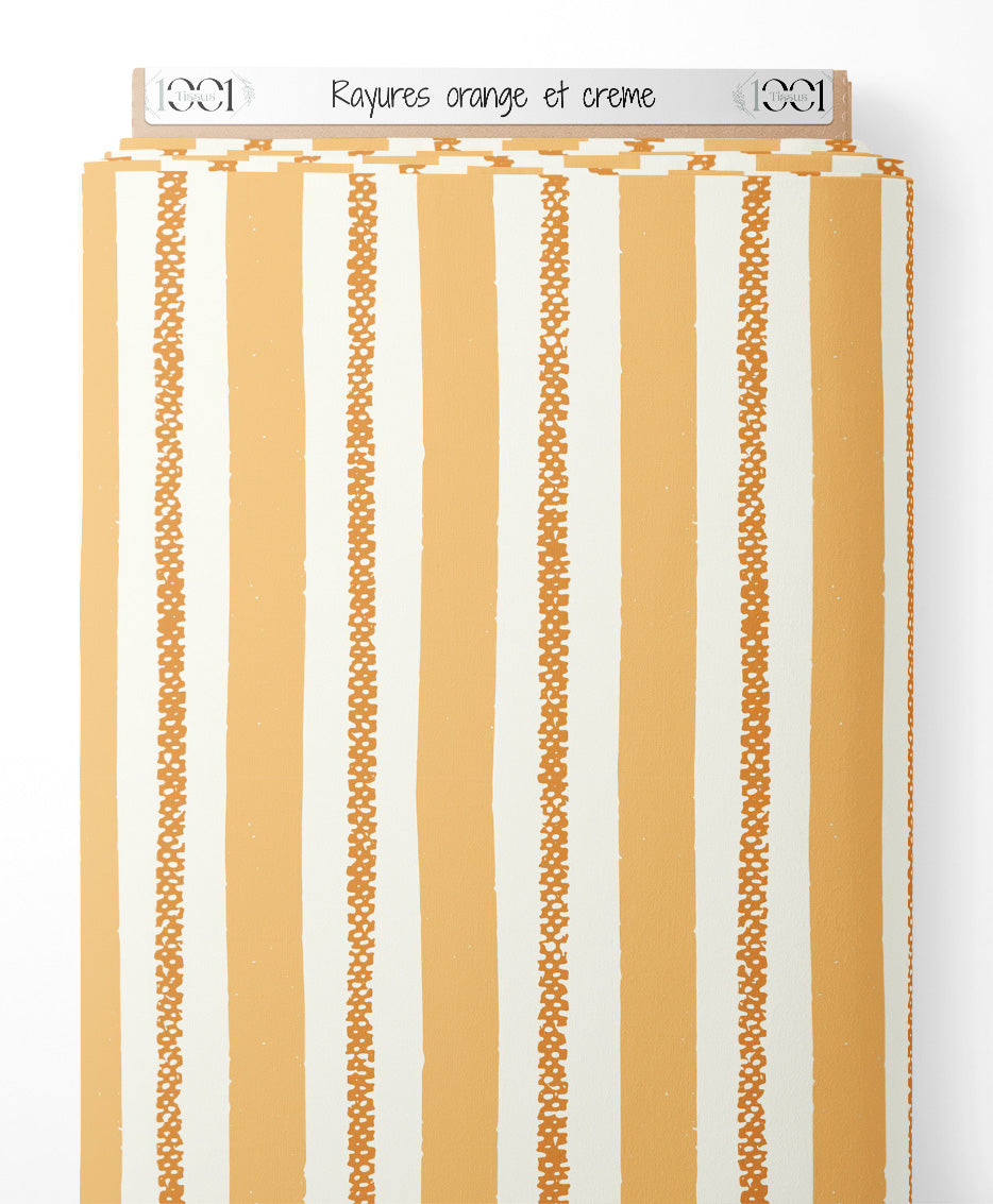 Tissu - Rayures orange et crème