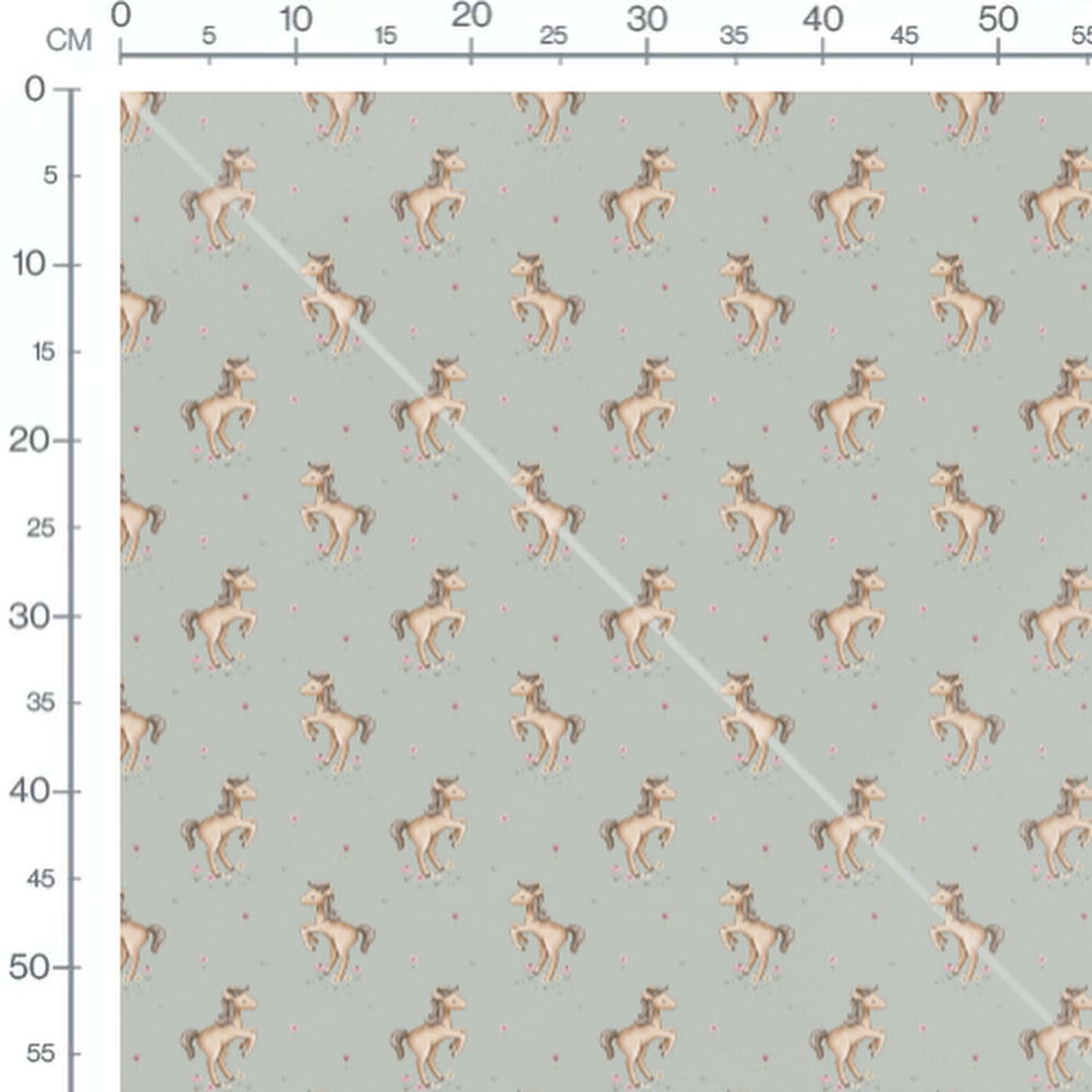 Tissu - Chevaux beiges et fleurs pastel