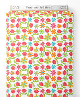 Tissu - Fleurs vives sur fond blanc 2