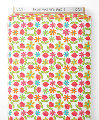 Tissu - Fleurs vives sur fond blanc 2