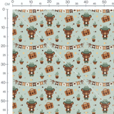 Tissu - Ours et cactus sur fond bleu