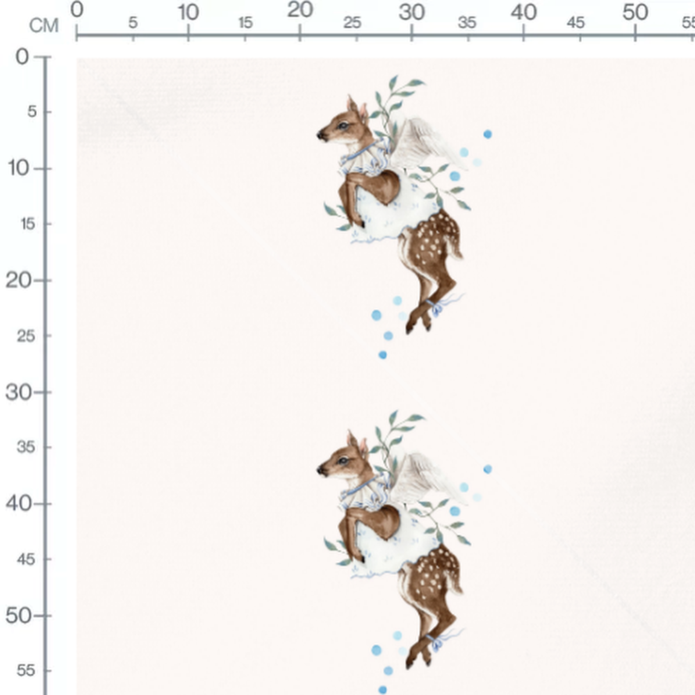 Tissu - Cerf ailé et feuillage blanc