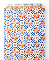 Tissu - Poissons et coquillages orange