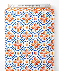 Tissu - Poissons et coquillages orange