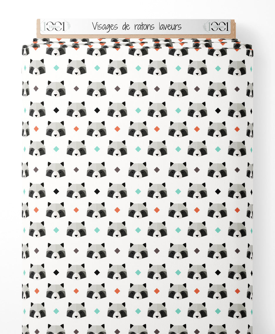 Tissu - Visages de ratons laveurs