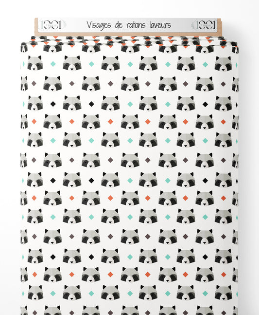 Tissu - Visages de ratons laveurs