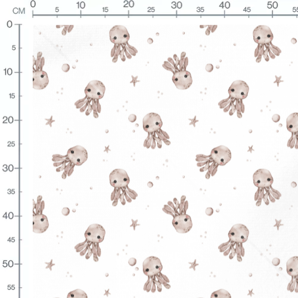 Tissu - Pieuvres claires et bulles blanches