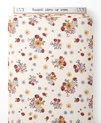 Tissu - Bouquets colorés sur crème