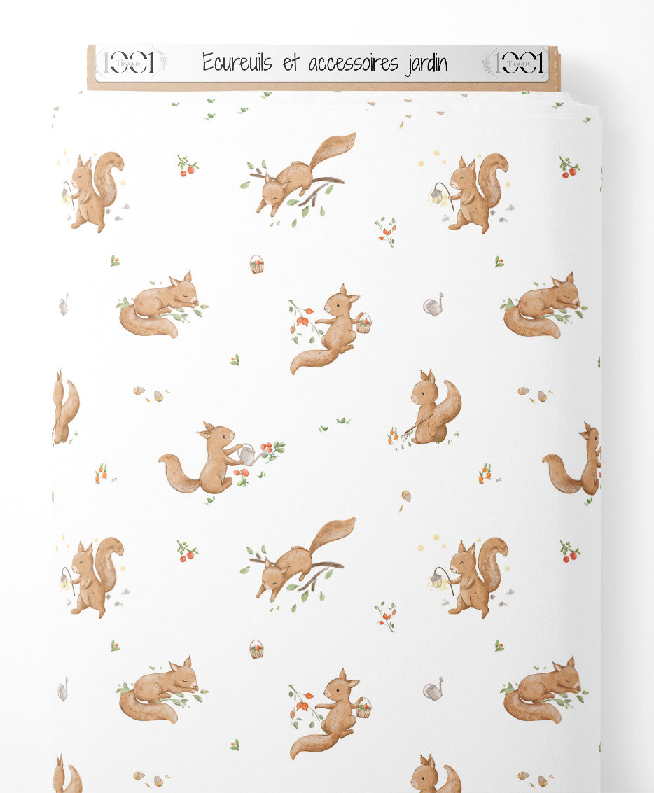 Tissu - Écureuils et accessoires jardin